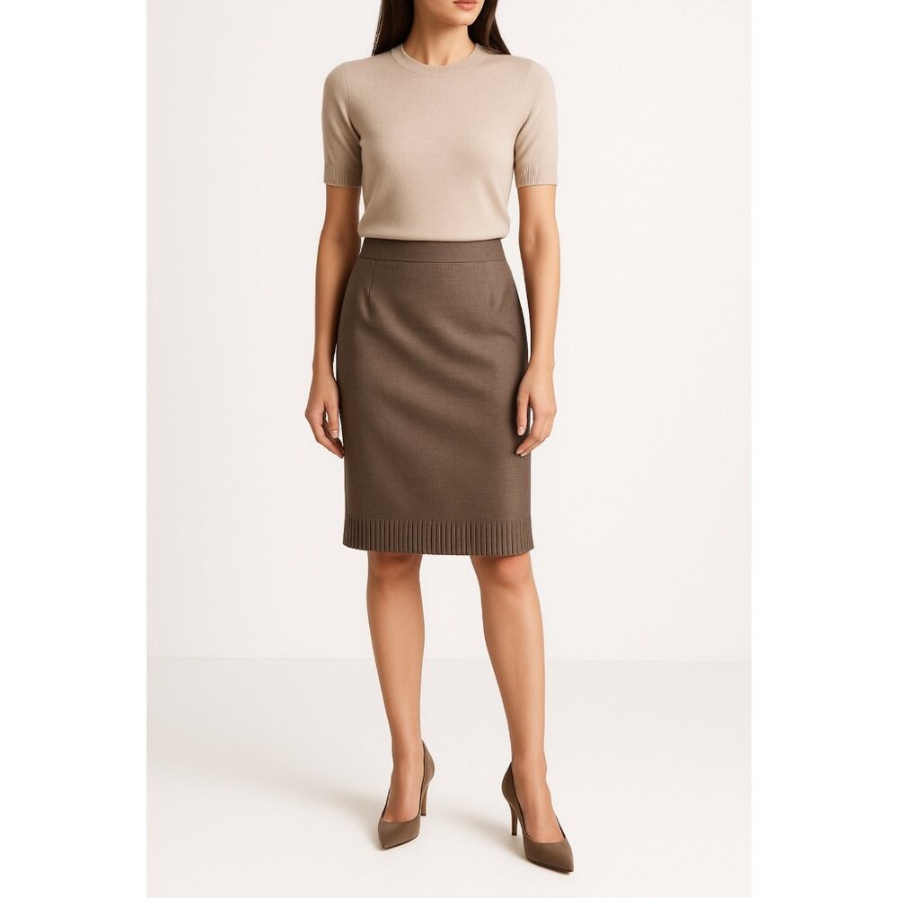 Quiet Luxury Tailored Skirt 8 by Classiques Entier Pleated Hem Rayon-Linen Blend